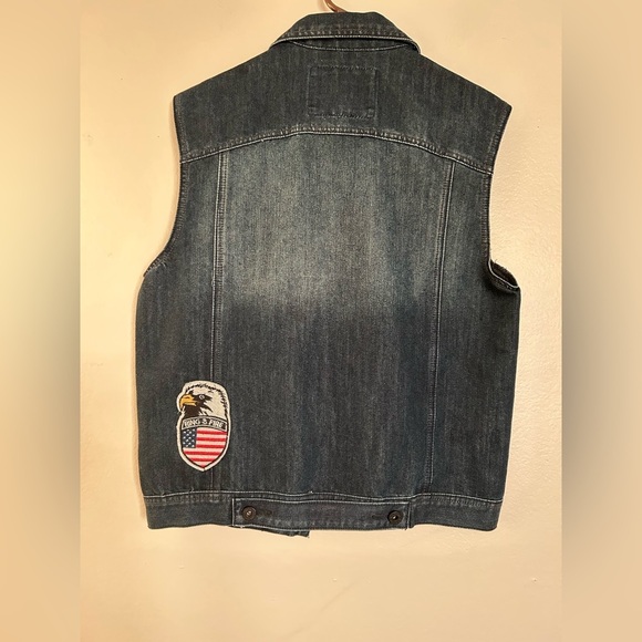 NWOT Ring of Fire Denim Vest Jacket – Military Patch Biker Style – Size L - Picture 6 of 9